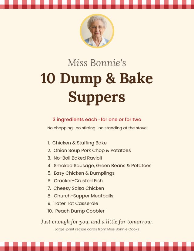 Cover of the free recipe PDF: 10 Dump and Bake Suppers
